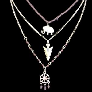 NEW 3 In One Siver&Purple Beads With Charms On Each Necklace_Adjustable Length